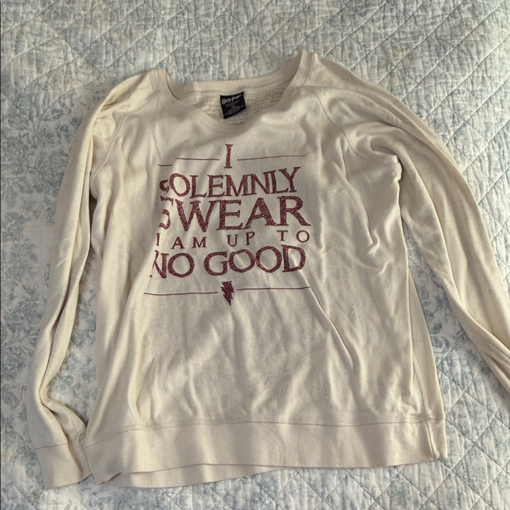 Cream Graphic Sweater with Maroon Print